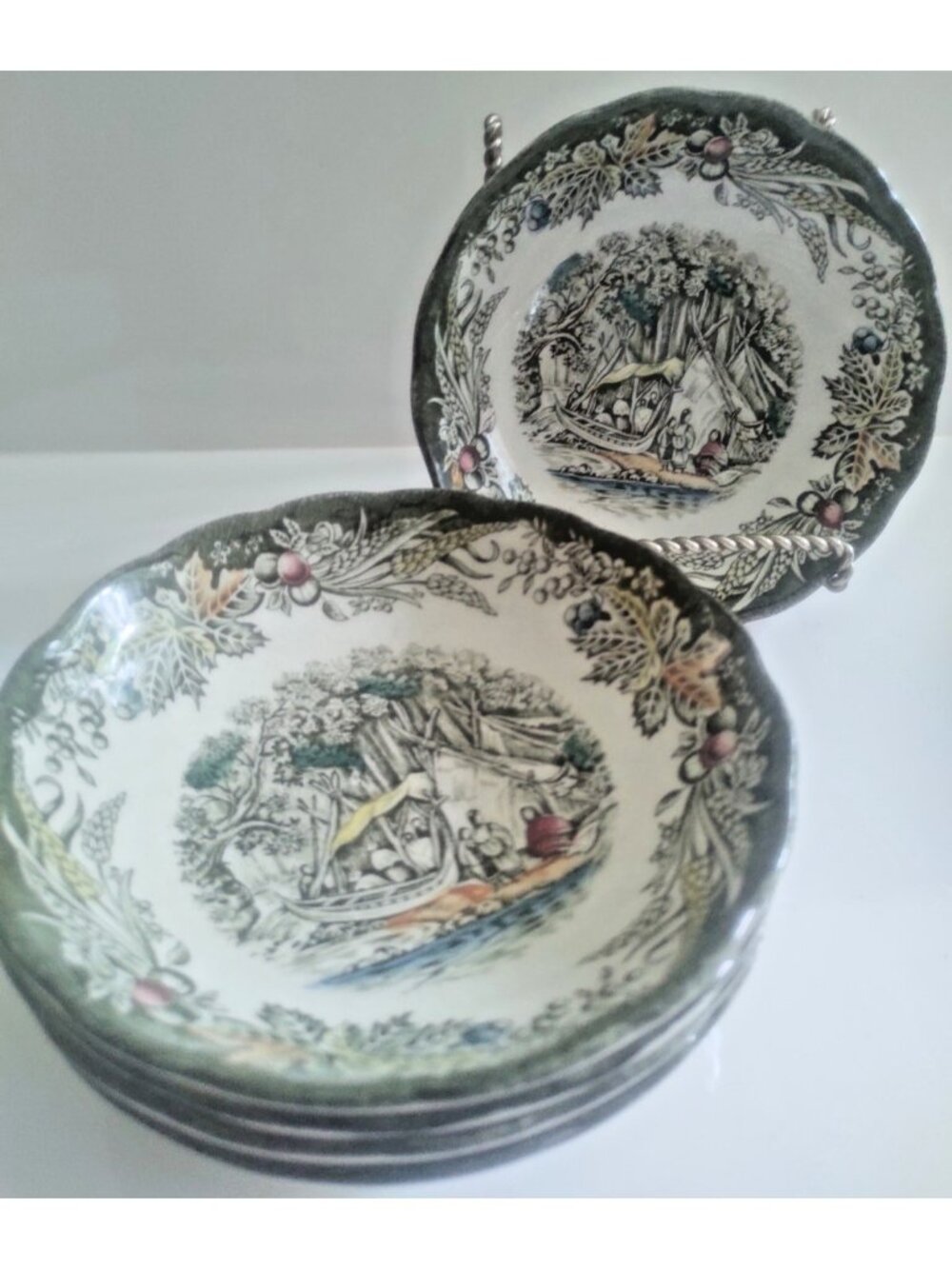 Ridgway Heritage  Dessert bowls 5 1/4" "Wigwam in the Forest" set of 5